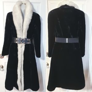 Black Cream White Maxi Fur Coat